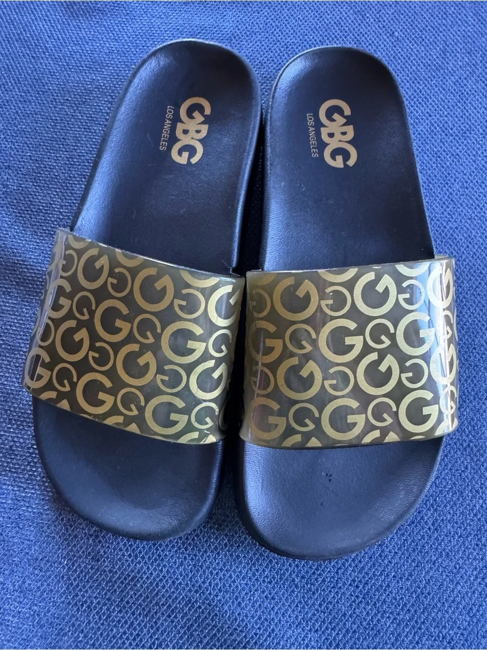 GBG Los Angeles Black Slide Sandals with Embossed Logo